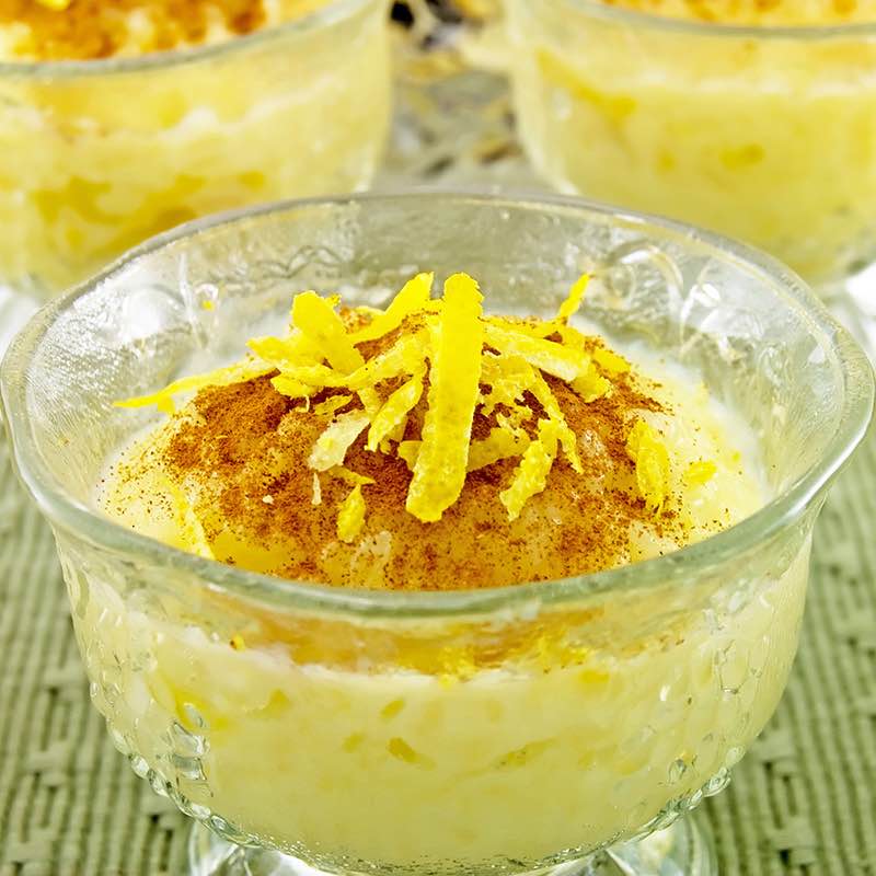 Arroz Doce de Folha de Louro com Rodelas de Limao em Conserva