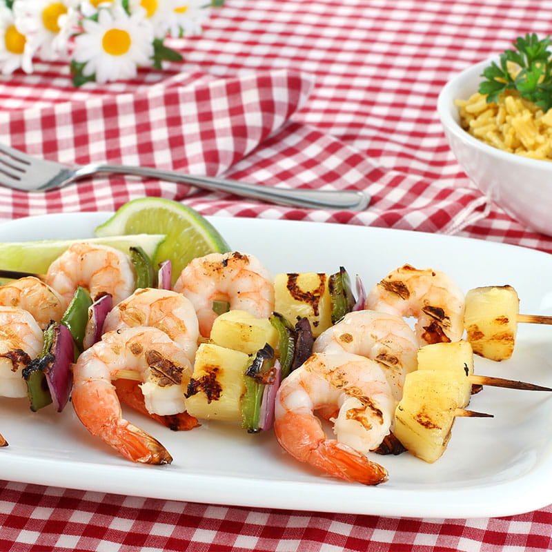 Espetadas de Gambas e Ananas