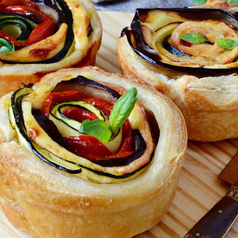 Tarte-espiral de Beringela, Tomate e Pancetta