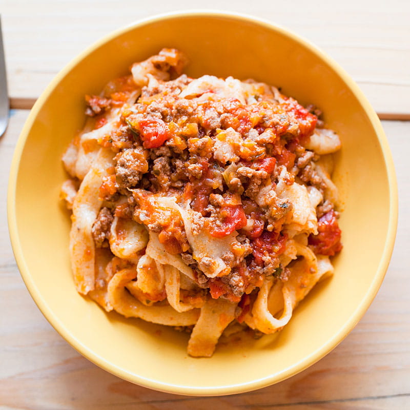 Tagliatelle a Bolonhesa com Piripiri e Tomilho